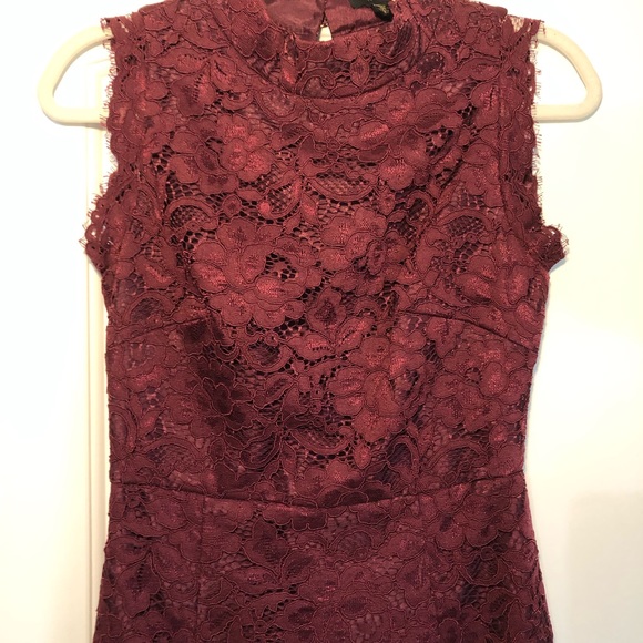 Ted Baker | London Maroon/Burgundy Lace Sheath Dress Sleeveless | Size 1 - Picture 6 of 15